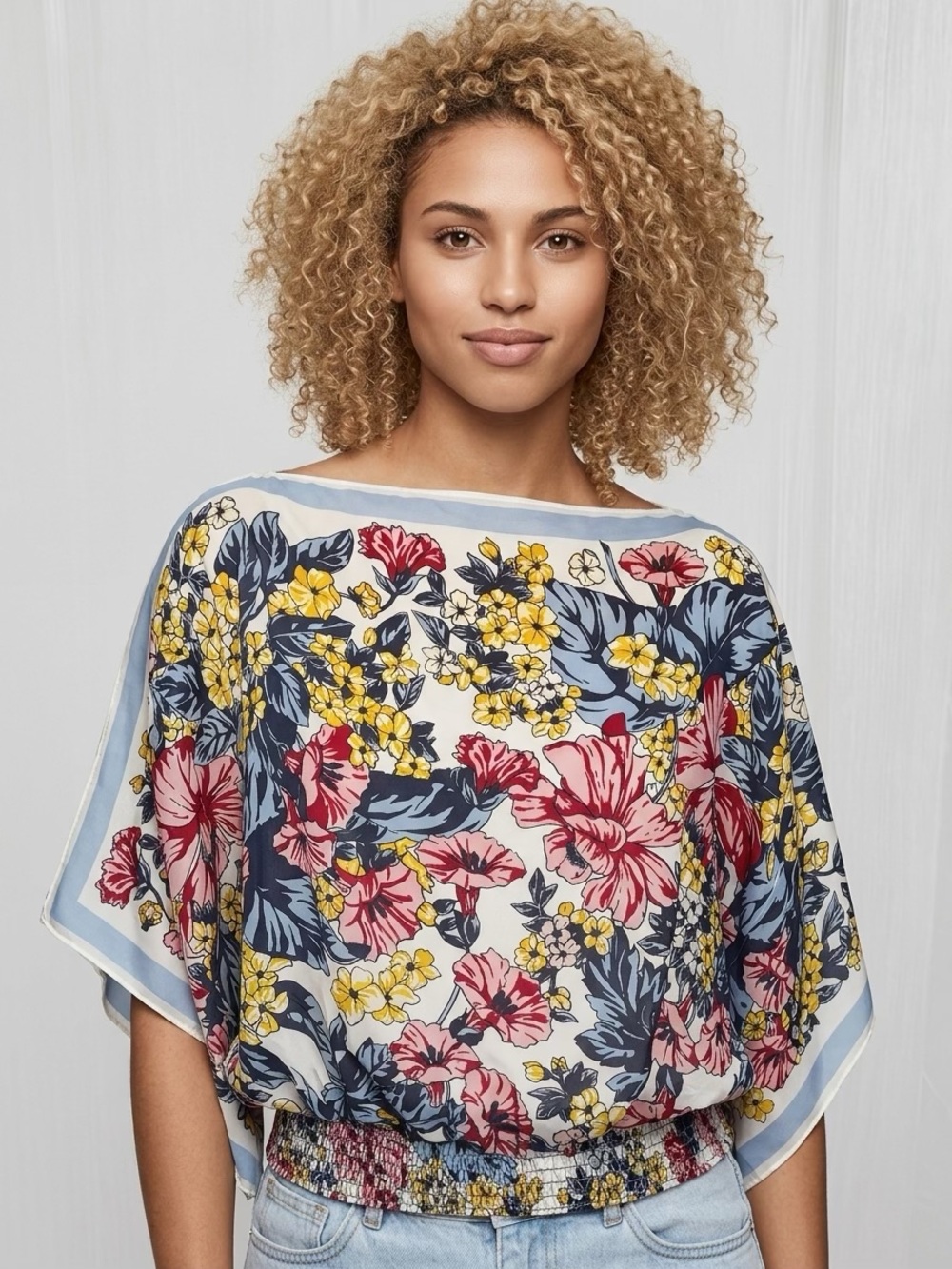 NWT Max Studio Floral Blouse Sheer Design Built-In Tank Top (Size: Small)